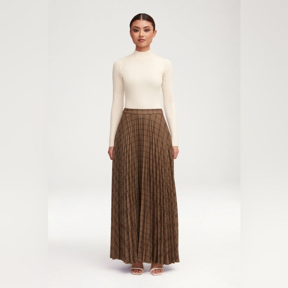 Pleated Plaid Maxi Skirt